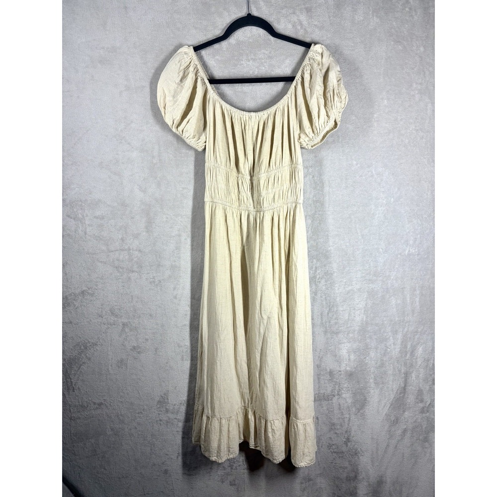 Sim & Sam Milkmaid Cottagecore Dress Size M Linen Blend Peasant Farmhouse Trad - Picture 3 of 6